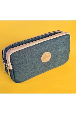 Rlx-147 Keten İki Gözlü Kalemlik Kalem Kutusu Kalemlik Koyu Yeşil Beyaz