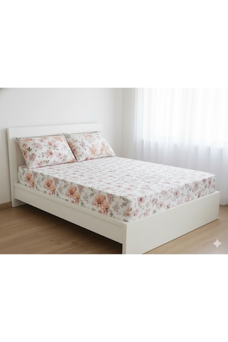 Makiteks %100 Pamuklu Çiçek Desenli 160x200+2 50x70 Cm Çift Kişilik Lastikli Çarşaf Takımı Çok Renkli