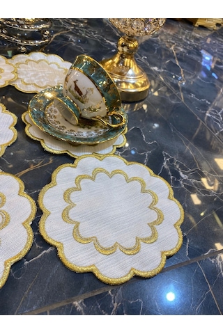 Galaxy Gold 6'lı Kokteyl Kahve Sunum Peçetesi Maraş İşi Sırma Nak