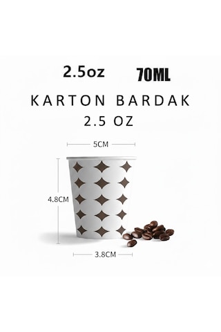 2.5 Oz 70-75 Ml Karton Bardak, 100 Adet , Tadım Bardağı, Kahve, Espresso Bardağı, Zemzem Bardağı 100