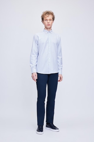 Hatemoğlu Mavi Comfort Fit Çizgili Pamuklu Düğmeli Yaka Uzun Kollu Casual Gömlek 24d19etc0001 65 Mavi