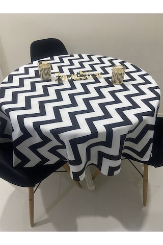 Sıvıya Dayanıklı Yuvarlak Dertsiz Masa Örtüsü Zigzag