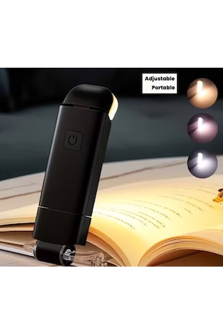Siyah Renk Kitap Okuma Işığı 3 Farklı Işık Rengi 3 Kademe Işık Kitap Ayıracı Usb Şarjlı Çok Renkli