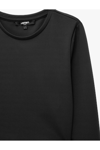 Koton Slim Fit Bisiklet Yaka Uzun Kollu Crop Spor Tişört Siyah 7wak10114nk