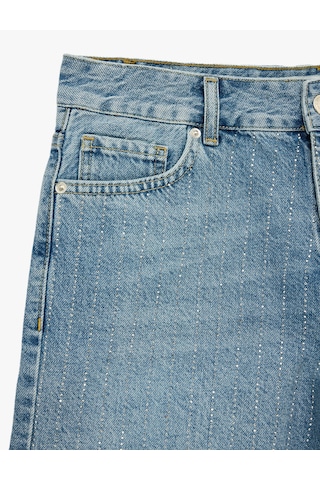 Koton Pamuklu Yüksek Bel Taş Detaylı Mini Denim Şort Orta İndigo 6sal40246md
