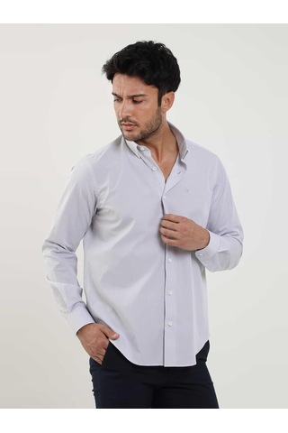 Dufy Gri Erkek Regular Fit Düz Brent Düğmeli Yaka Uzun Kol Gömlek - 102279-gri Gri