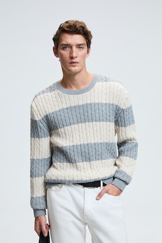 BRAID Erkek Yuvarlak Yaka Saç Örgü Desenli Regular Fit Grimelanj - Bej Kazak