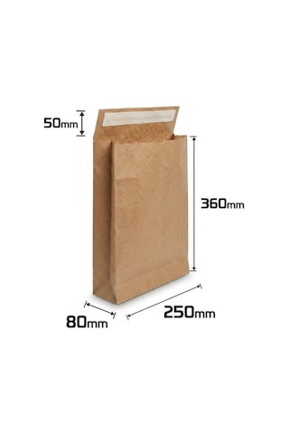 Kraft Zarf Çanta 25x8x36+5 - 25 Adet Yapışkanlı Hediye Paketi
