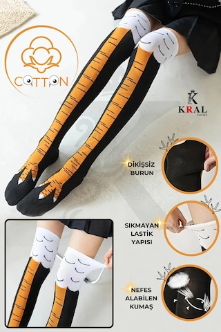 Kadın Dizüstü Çorap 1 Çift Diz Üstü Tavuk Bacağı Çorap Asorti̇