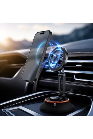 Hepu Armor Series Hp-aa01 Güçlü Manyetik Araç İçi Telefon Tutucu - 360 Dönebilen Başlık Ve Katlanabilir Alüminyum Alaşım Gövde Tüm Akıllı Telefonlarla Uyumlu Torpido Üstü Mıknatıslı Araç Tutacağı Siyah