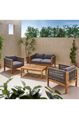 Rhiaconcept Sigrid Dış Mekan Ahşap Bahçe Ve Balkon 2+1+1 Koltuk Takımı Ceviz