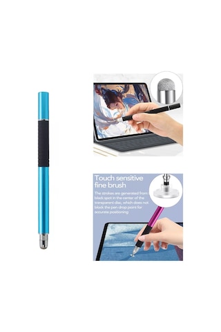 At-31 İletken Kumaş Kafa Hassas Enayi Kapasitif Kalem Kafası 1 Kalem Kafalı 2'si 1 Arada El Yazısı Kalemi Açık Mavi