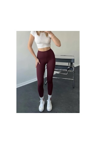 Mercan Kids & Butik Kadın Yüksek Bel Toparlayıcı Tayt Dikişsiz İç Göstermez Spor Taytı Bordo