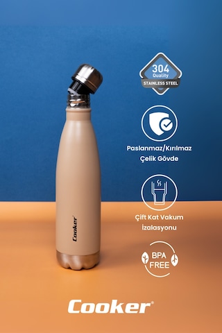Cooker Hydrokeep 500 Ml Paslanmaz Çelik Şişe Termos Ckr2071 Bej