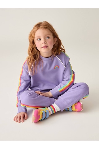 Noble Kids Kız Çocuk Gökkuşağı Nakışlı Eşofman Takım Lila