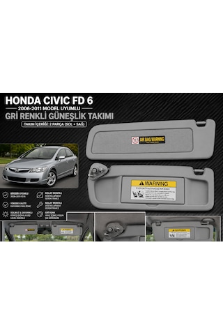 Honda Civic Fd6 2006-2011 Uyumlu Gri Güneşlik Takımı Sağ + Sol 0