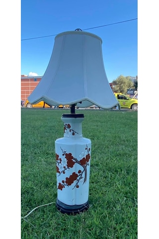 Çiçek Desenli Porselen Abajur 80 CM