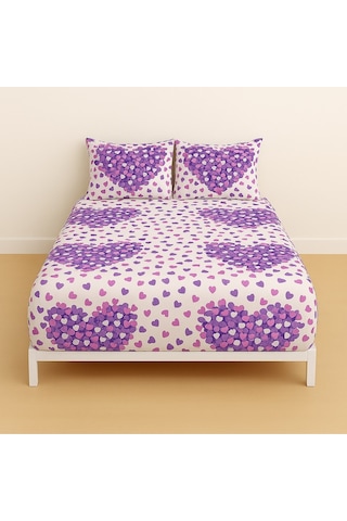 Desenli Kalpli Çift Kişilik Lastikli Battal 180 X 200 Çarşaf Ve 2 Adet Yastık Kılıfı Mor