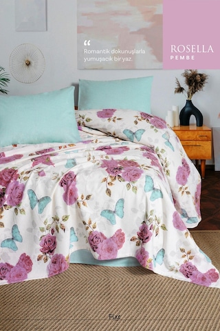 Rosella Pembe Tek Kişilik Pike Takımı %100 Pamuk, Lastikli Çarşaflı Pembe