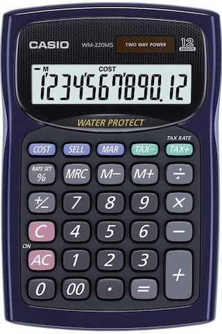 Casio WM-220MS-BU Suya ve Toza Dayanıklı Masaüstü 12 Hane Hesap Makinesi