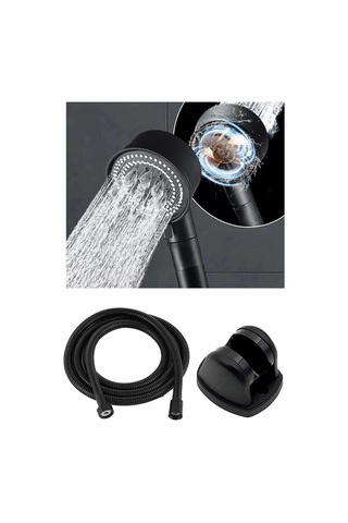 Yayke Turbo Pervaneli 5 Fonksiyonlu Duş Başlığı Siyah Duş Seti Siyah