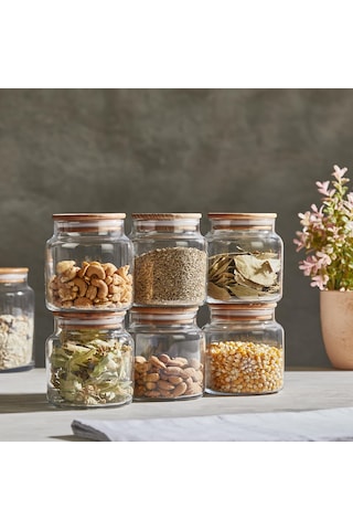 Selka Home 6'lı 635 Ml Sade Ahşap Kapaklı Cam Kavanoz