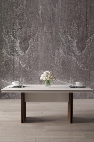 Modalife Linen 6 Sandalye + 1 Sabit Masa 180 x 100 CM Yemek Masası Takımı 6 Kişilik Vizon - Krem