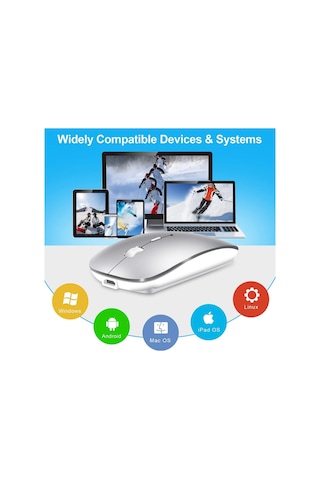 Şarjlı Mouse 2.4ghz Usb Wireless Ve Bluetooth Lu Sessiz Fare İos Android Tablet Telefon Uyumlu Diğer