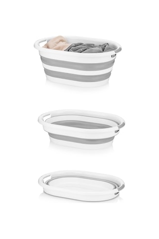 Meleni Home 3'lü Mega Set Katlanır Çamaşır Sepeti - Katlanabilir Akordiyon Su Kovası - Katlanır Koçero Maşrapa