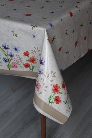 Elyaf Silinebilir Pvc Muşamba Masa Örtüsü Knrsuluçiçek Bej
