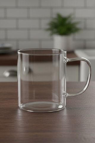 Borosilikat Isıya Dayanıklı Cam Bitki Çayı Kupası 420 Ml Beyaz