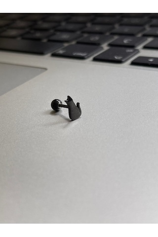 Cerrahi Çelik Tragus Helix Kıkırdak Conch Minimal Kedili Piercing Siyah