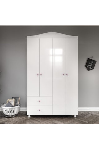 Angel Pembe Kulplu 5 Bölmeli 2 Çekmeceli Gardrop