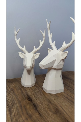 2 Li Set Geyik Figürlü Modern Dekoratif Hediyelik Biblo Kemik Beyazı 22cm/19cm Gizzstore Home