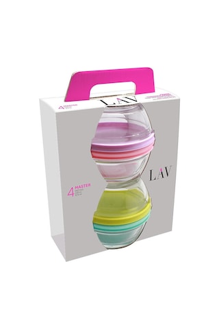 LAV Master Cam Saklama Kabı 4'lü Küçük Boy 250 ml Karışık Renkli Yuvarlak Renkli Plastik Kapaklı