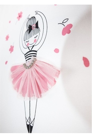 Balerin Baskılı Beyaz Kız Çocuk T-Shirt Beyaz