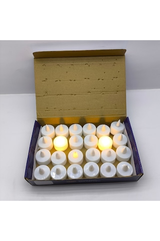 Pilli Led Tealight Mum 24'lü Ekonomik Paket - Sıcak Sarı Işık Dekor Mum Beyaz