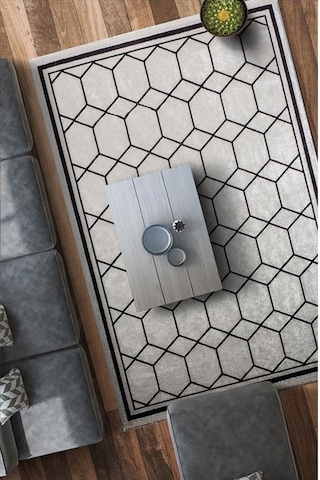 Bahariye Halı Deep Koleksiyonu 6084 Bej Siyah 15x230 Ölçü Renkli
