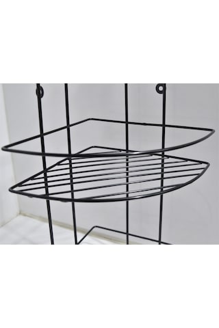 Siyah Üçlü Banyo Köşe Rafı Şampuanlık Köşelik Siyah