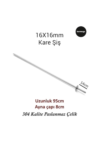 16mm Kare Şiş - 95cm Uzunluk - 304 Kalite Paslanmaz Çelik