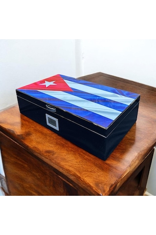Lubinski İtaly Cuban Flag Humidor Puro Kutusu Siyah 80's