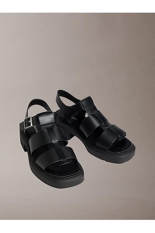 Calvin Klein Kadın Chunky Fisherm Deri Sandalet-14955 Siyah