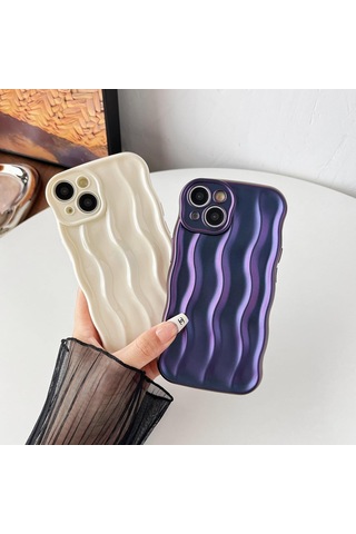 2025 En Son Model İphone 15 Kılıfı, Su Dalgası Desenli Kıvırcık Dalga Çerçeveli Yumuşak Telefon Kılıfı Beyaz Beyaz İphone 15 Çok Renkli