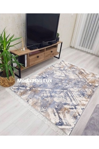 Craft Kaymaz Tabanlı Yıkanabilir Halı Kilim Yolluk Kahve Mavi Kre Kahverengi