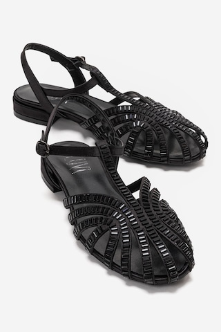 Luvishoes Lavına Siyah Saten Taşlı Kadın Sandalet
