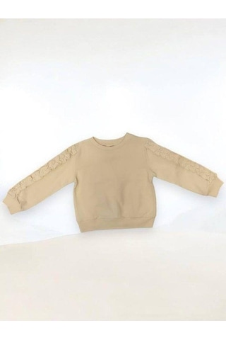 Kız Çocuk Kolları Fırfırlı Bluz-14909 Krem