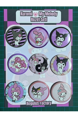 Kuromi & My Melody Rozet Seti 9 Adet 44mm