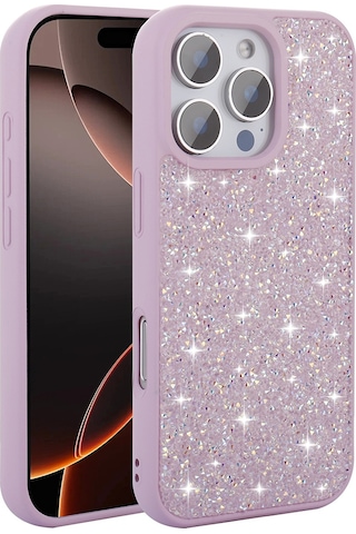 Apple Uyumlu iPhone 16 Pro Kılıf Parlak Taşlı Tasarım Zore Pırlanta Kapak - Lila Lila