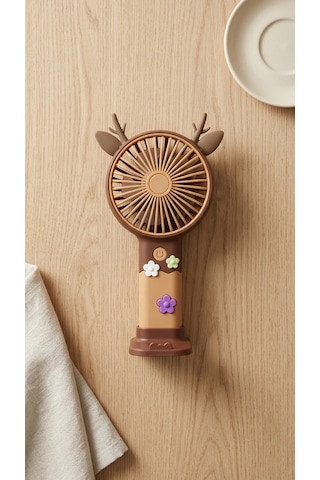 Mini El Fanı Geyik Figürlü Kahve Kompakt Tasarımlı,usb Şarjlı Güçlü Taşınabilir Vantilatör Fan-pl125