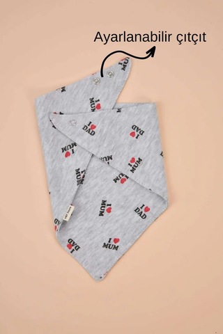E&f Store Üçgen Pamuklu Mama Önlüğü - İki Çıtçıtlı Bebek Salya Önlük / Fular - Gri Çok Renkli